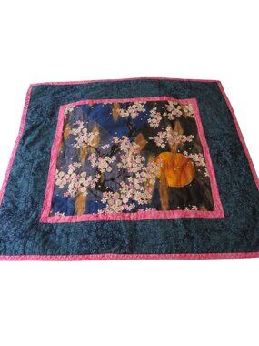 Handmade Reversible Quilt 32"x35" Featuring Cherry Blossoms & Vibrant Patchwork